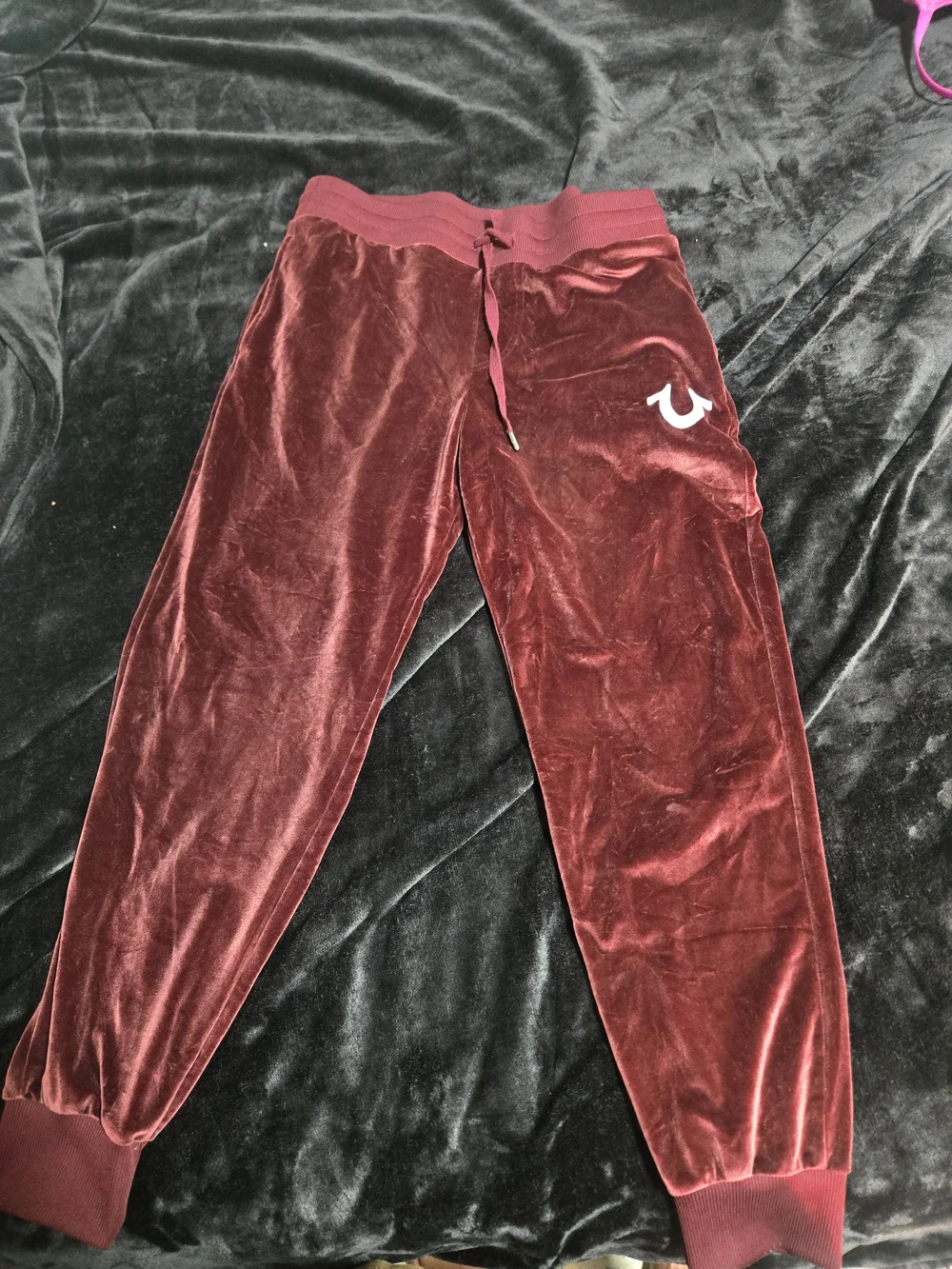True Religion Maroon Velour Joggers with Logo